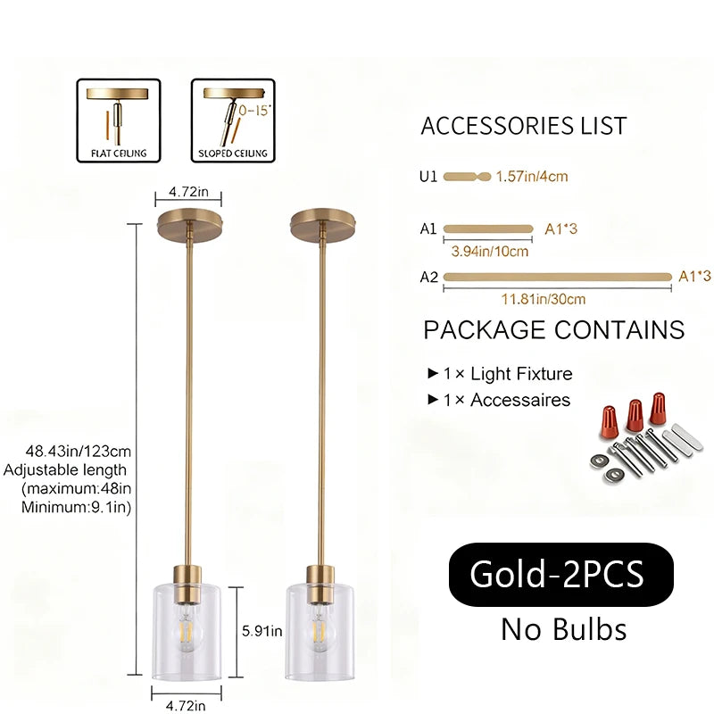  Modern Industrial Pendant Lamp Glass Hanging  Adjustable height Kitchen Dining Room Bedroom Bedside bathroom Decor Lights