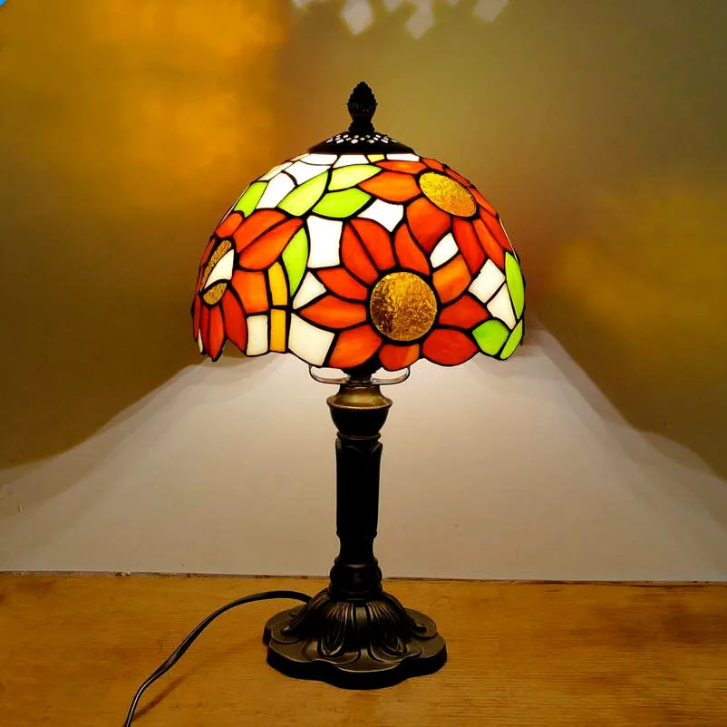 Handmade Stained Glass Table Lamp E27 Retro Lampshade Mediterranean Style Table Light Bedroom Bedside Nightstand Decor Lighting