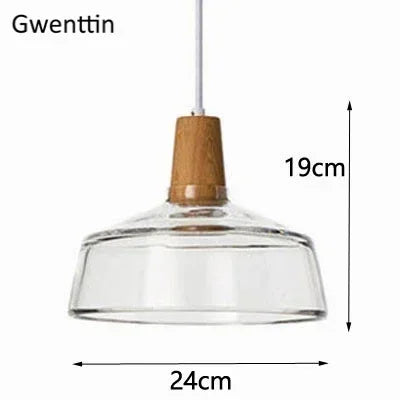 Modern Wood Pendant Lights Glass Loft Industrial Decor Nordic Hanging Lamp Luminaire for Dinning Living Room Lighting Fixtures