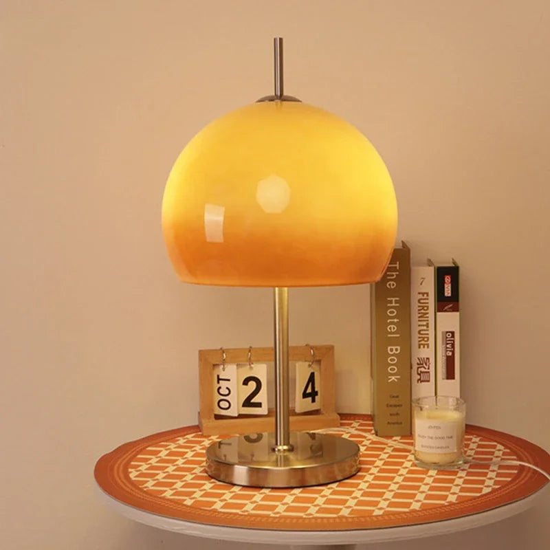 Modern Lamp Living Room Retro Glass Table Lamp Gradient Orange Mushroom Floor Lamp Living Room Bedroom Atmosphere LED Lamps
