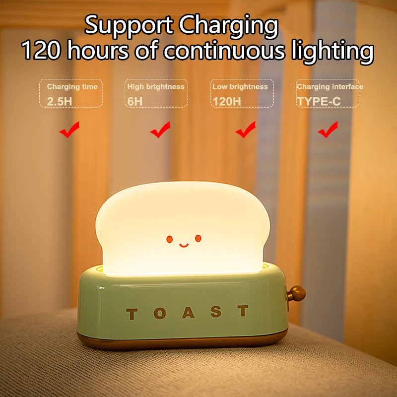 Cute Cartoon Night Light for Kids Bedroom,Toast Bread/Chick/Duck Shaped Led Lamp,Battery Powered or Rechargeable Optional,Gift