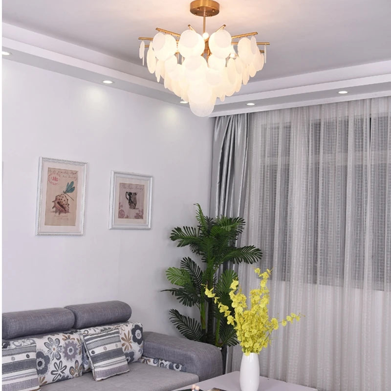 Modern Luxury Glass LED Chandelier Metal for Living Room Center Table Dining Bedroom Home Decor Lighting Fixture Pendant Lamps