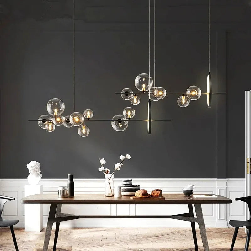 Nordic Pendant Light for Restaurant Bar Modern Simple Luxury Design Long Glass Bubble Strip Middle Sized Creative Lamp