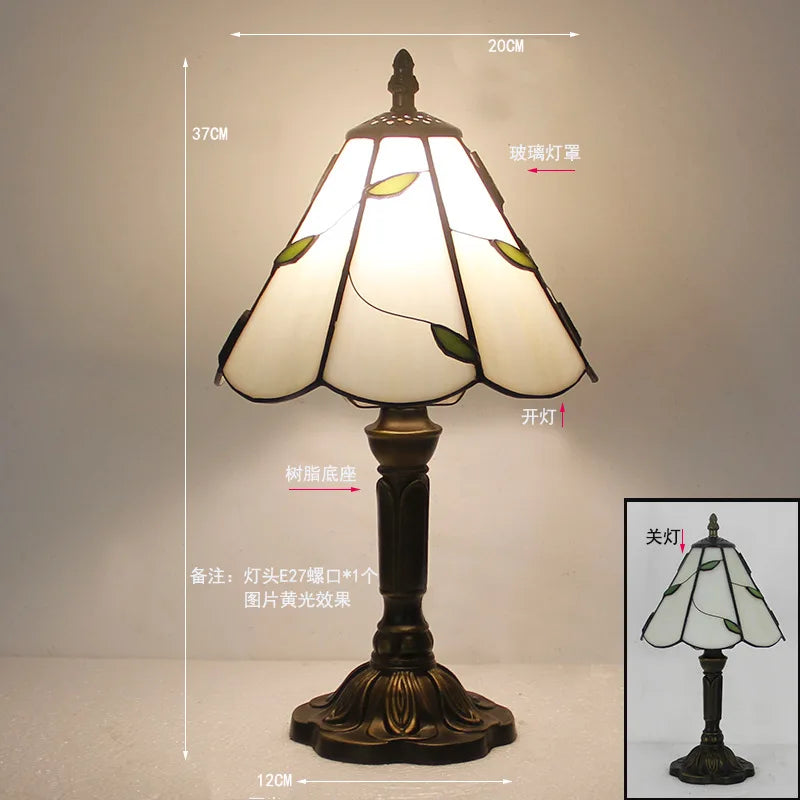 Handmade Stained Glass Table Lamp E27 Retro Lampshade Mediterranean Style Table Light Bedroom Bedside Nightstand Decor Lighting