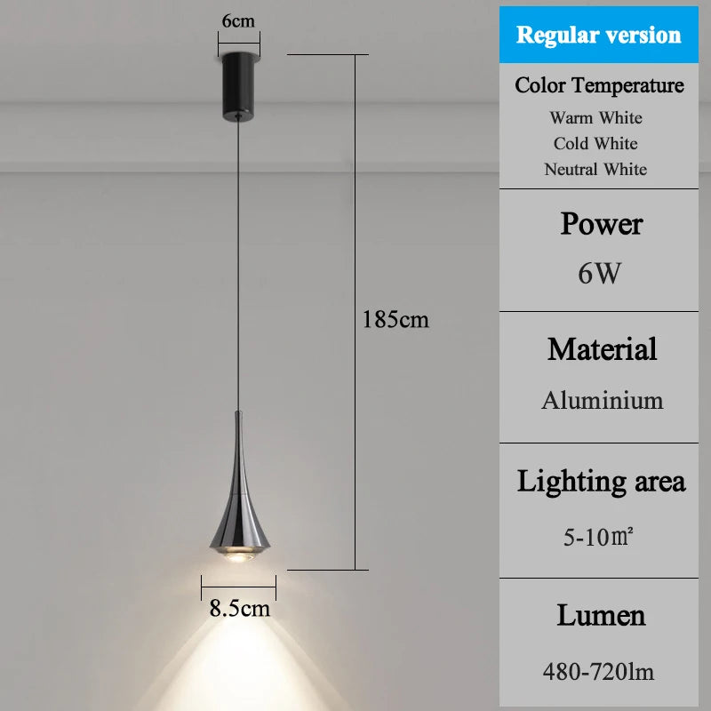 LED Pendant Lights 3 Light Colors 6W Chandelier Modern Home Adjustable Height Hanging Line Light Bedroom Bedside Bar Restaurant