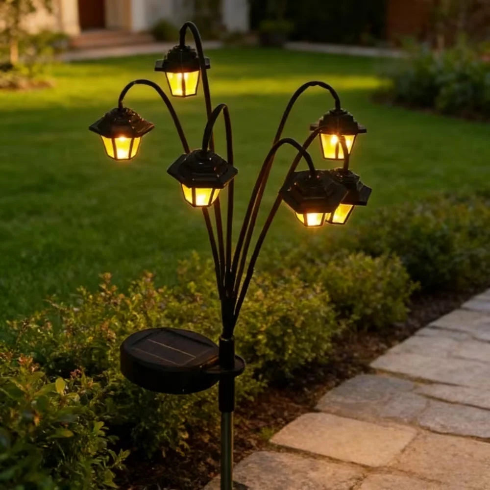 Solar Outdoor Lantern Light with 6 Warm LEDs Retro Garden Decor for Patio Yard Pathway Landscape Lighting