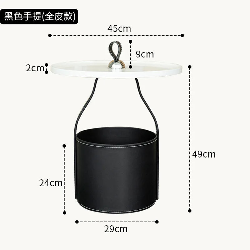 Italian Minimalist Saddle Leather Storage Bucket Sofa Small Side Table Home Living Room Shopping Mall Corner Table Light Luxury