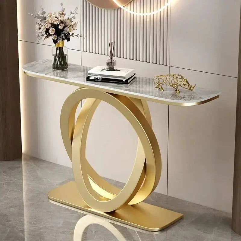 Luxury tablet computer console table, Italian semi-circular iron entrance cabinet table, home furniture creative corridor end