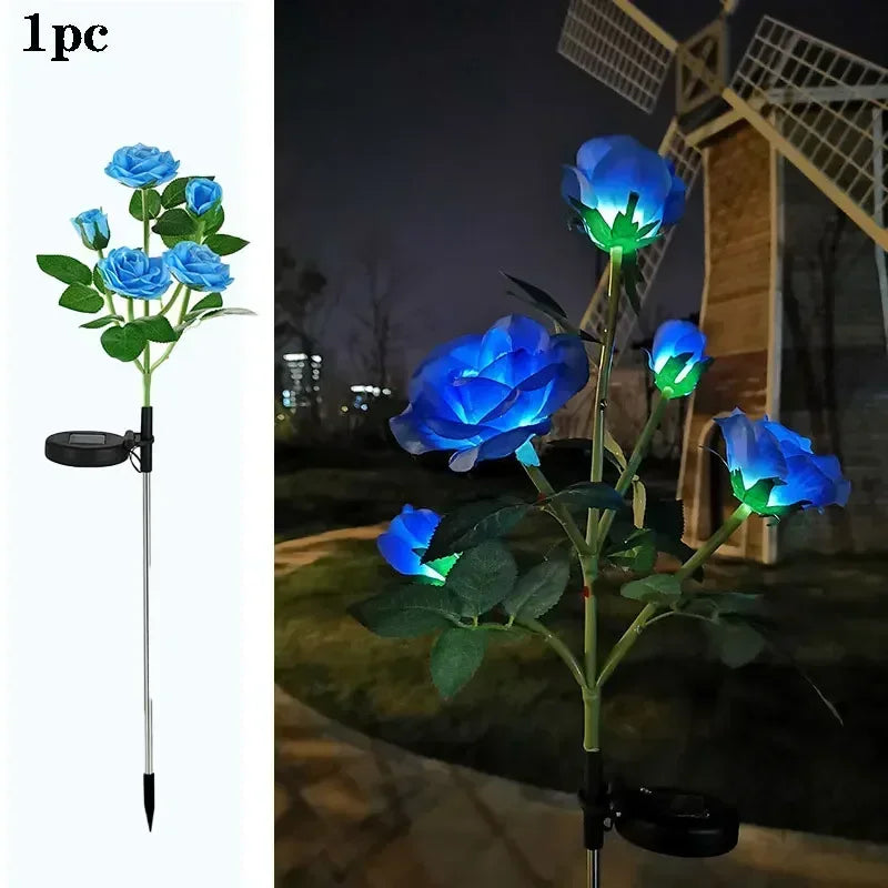 LED Artificial Rose Flower Ground Light Holiday Garden Summer Wedding Party Outdoor Courtyard Patio Decoration Solar Lawn Lamp