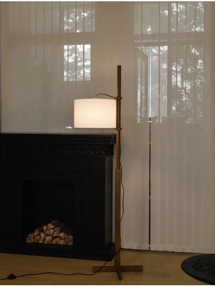 Walnut Floor Lamp Designer fabric Liftable adjustable floor light bedroom bedside decoration sofa corner Retro Wooden floor lamp