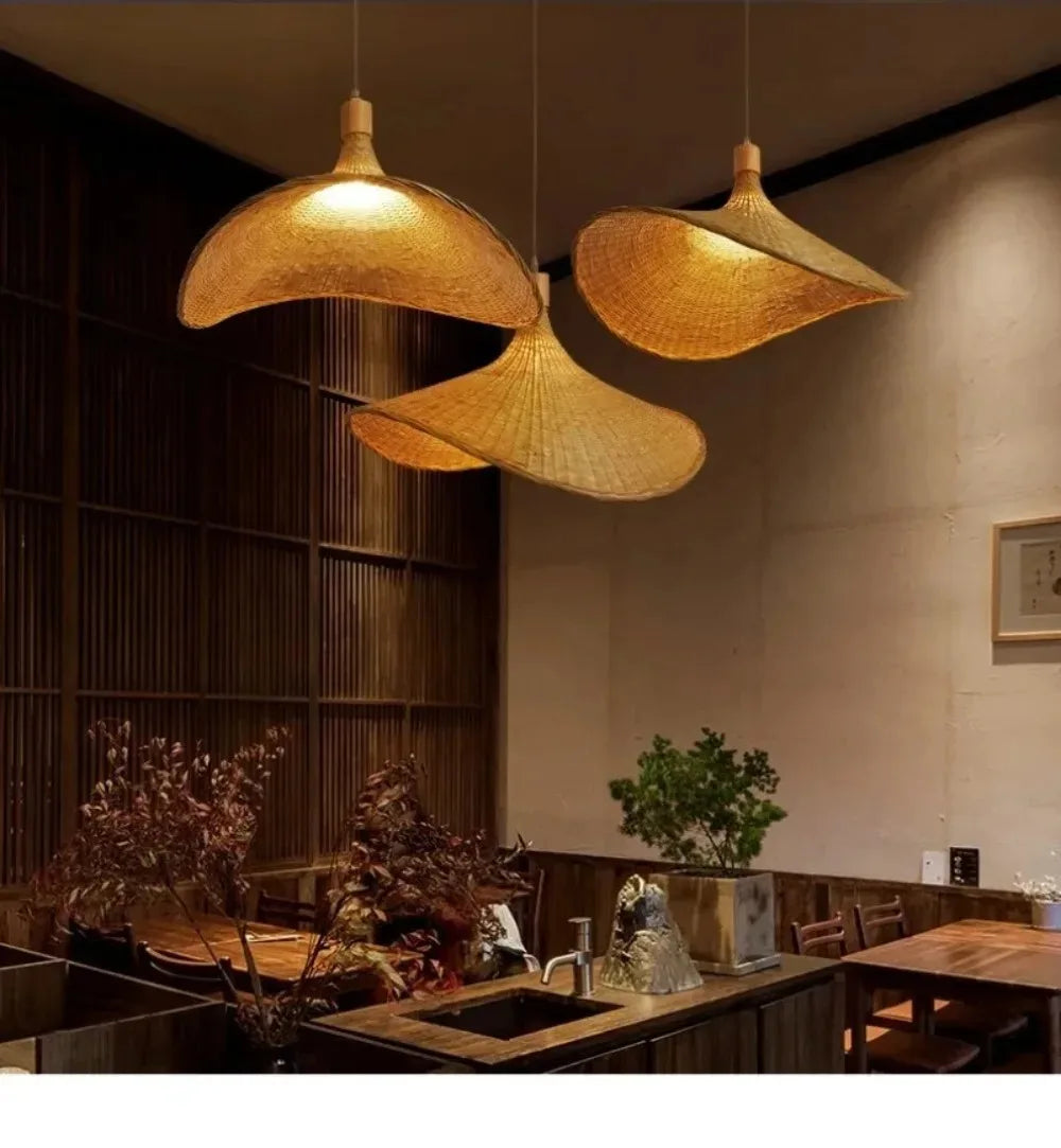 Pendant Light Rattan Hanging Lights Cord Bamboo Hanging Lamp Dimmable Basket Lamp Shade,Hemp Rope Plug in Ceiling Light Fixture