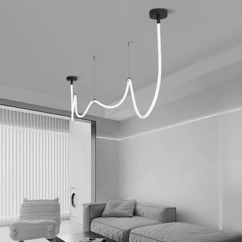 2025 360 Degree Lighting Living Room Pendant Lamp High Loft Line Chandelier Light Silicone Tube Kitchen Dining Table Hanging Lam