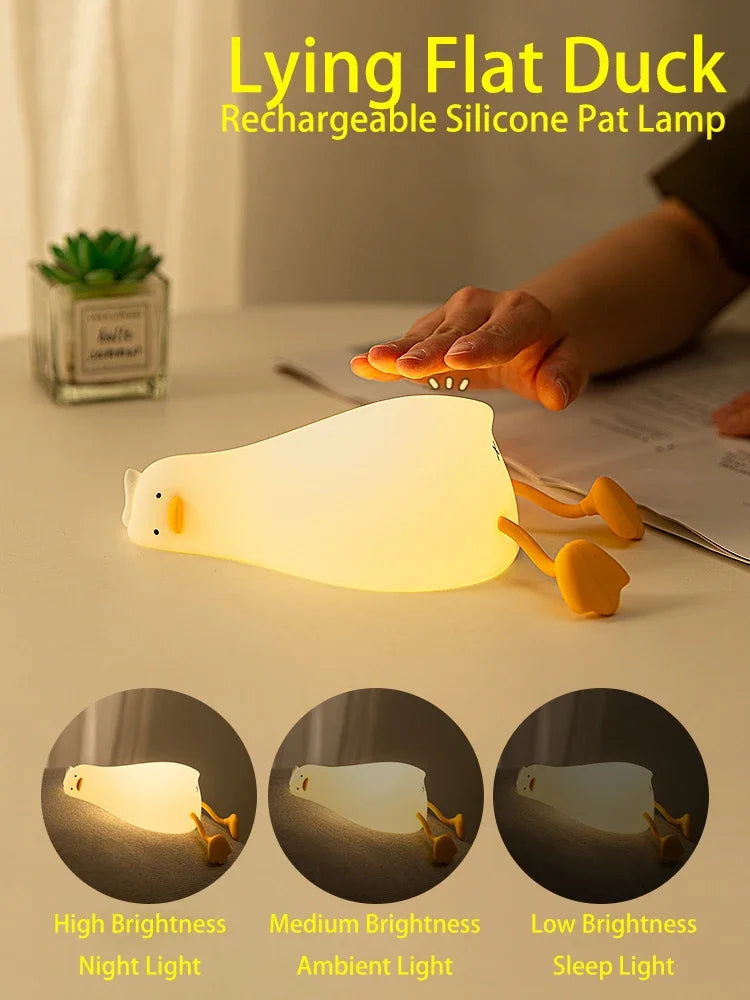 LED Children Night Light Rechargeable Silicone Squishy Duck Lamp Child Holiday Gift Sleeping Creative Bedroom Desktop Decor Lamp