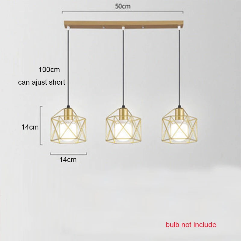 Modern LED Pendant Light Iron Gold Black Minimalist Metal Cage Pendant Lamp Living Room Restaurant Shop Bar Fixture Decoration