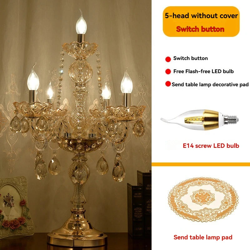 European Luxury Led Crystal Table Lamp For Home Decoration, Bedroom Bedside Lamp Living Room Ambient Light Decoration Desk Lamp