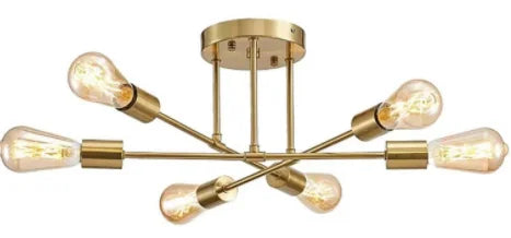 Modern LED Chandelier 6 Lights Semi Flush Mount Ceiling Light Chrome Copper Pendant Lighting for Bedroom Living Room Kitchen