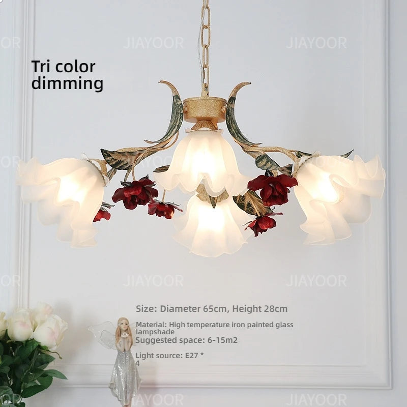 French Retro Bedroom Chandelier Living Room Fresh Countryside American Restaurant Creative Flower Romantic Lighting Fixtures