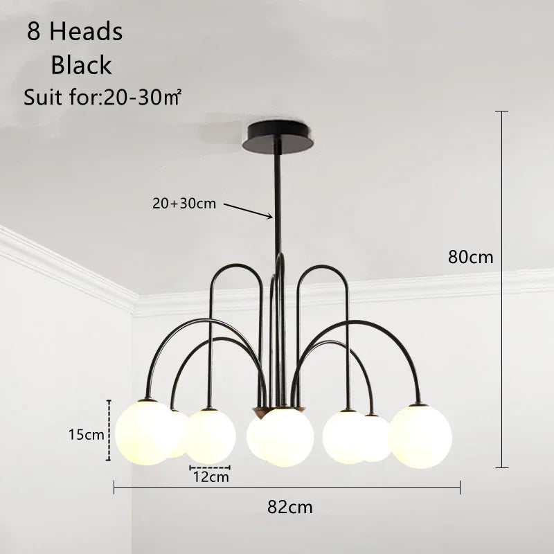 Postmodern Magic Beans Milky Glass Ball Ceiling Chandelier for Kitchen Island Dining Table Living Bar Indoor LED Decor Lighting