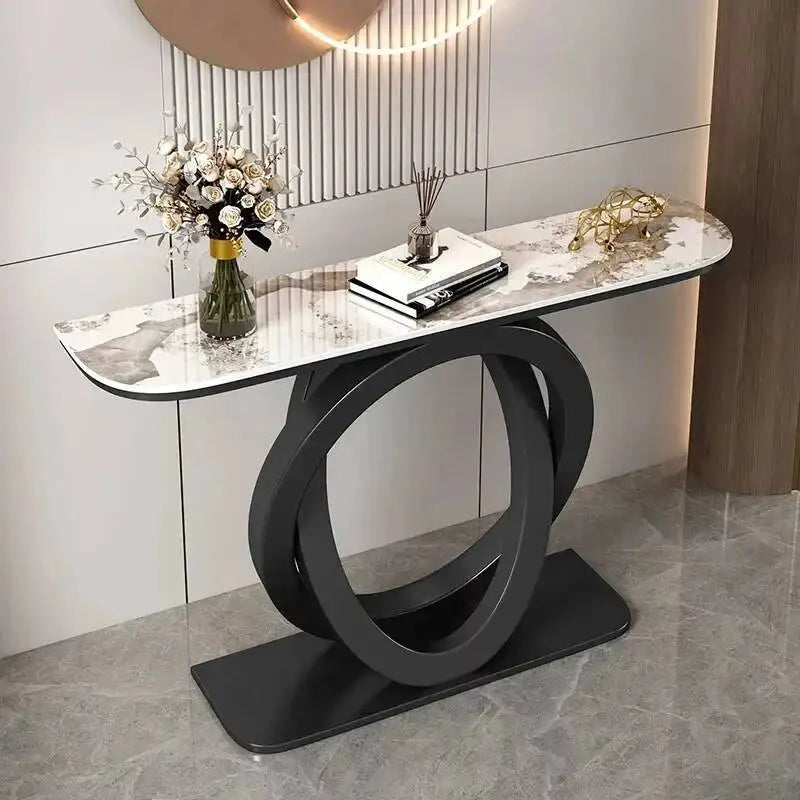 Luxury tablet computer console table, Italian semi-circular iron entrance cabinet table, home furniture creative corridor end