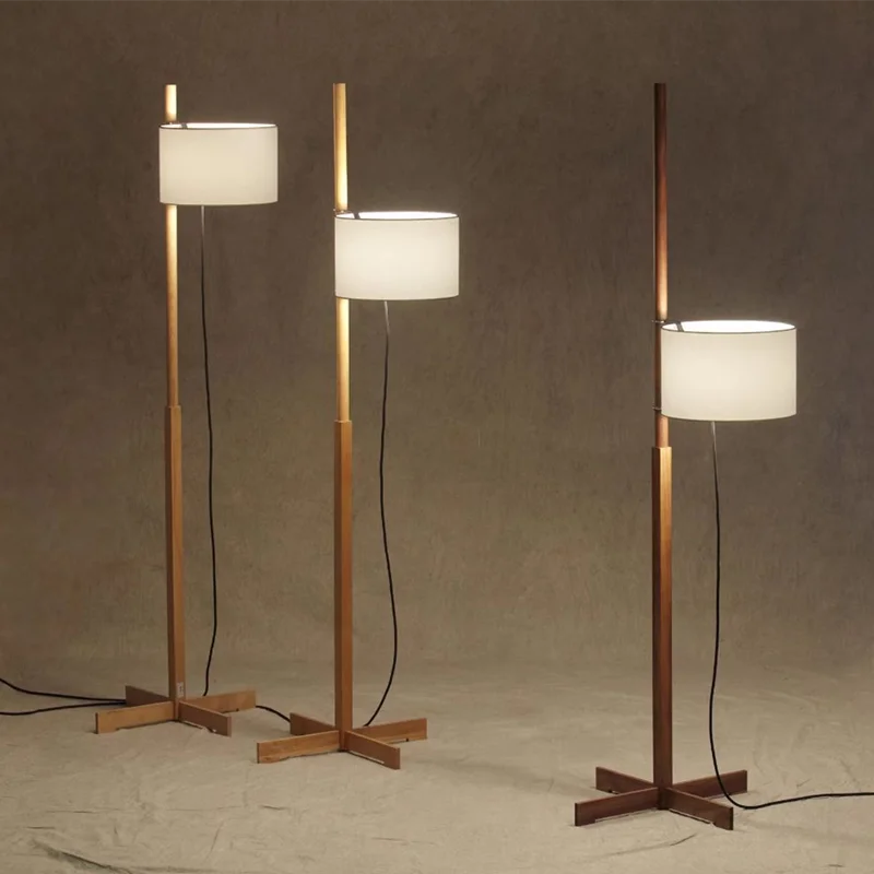 Walnut Floor Lamp Designer fabric Liftable adjustable floor light bedroom bedside decoration sofa corner Retro Wooden floor lamp