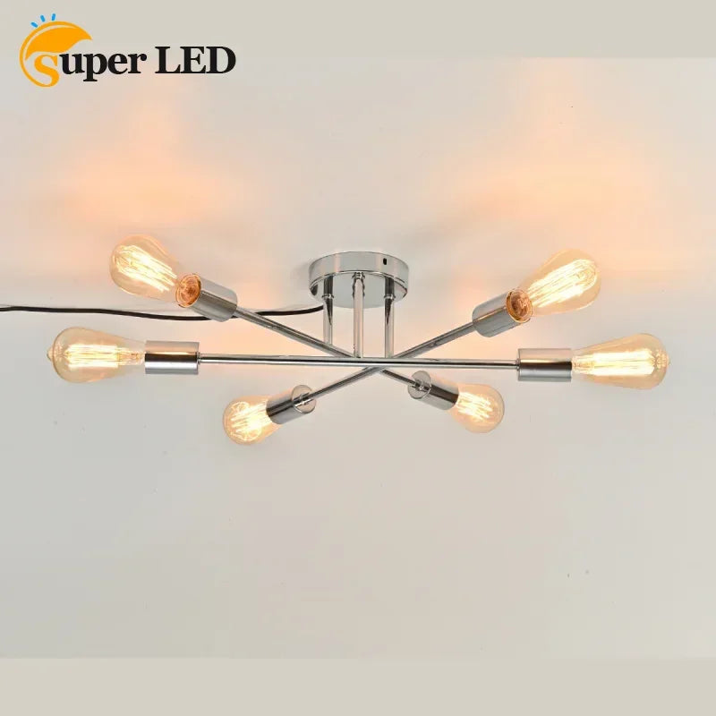 Modern LED Chandelier 6 Lights Semi Flush Mount Ceiling Light Chrome Copper Pendant Lighting for Bedroom Living Room Kitchen