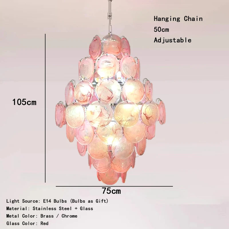 Vintage Lighting Fixture Italy Designer Red Glass Chandeliers LED Hanging Lamp for Ceiling Room Decor Lustre Cottage