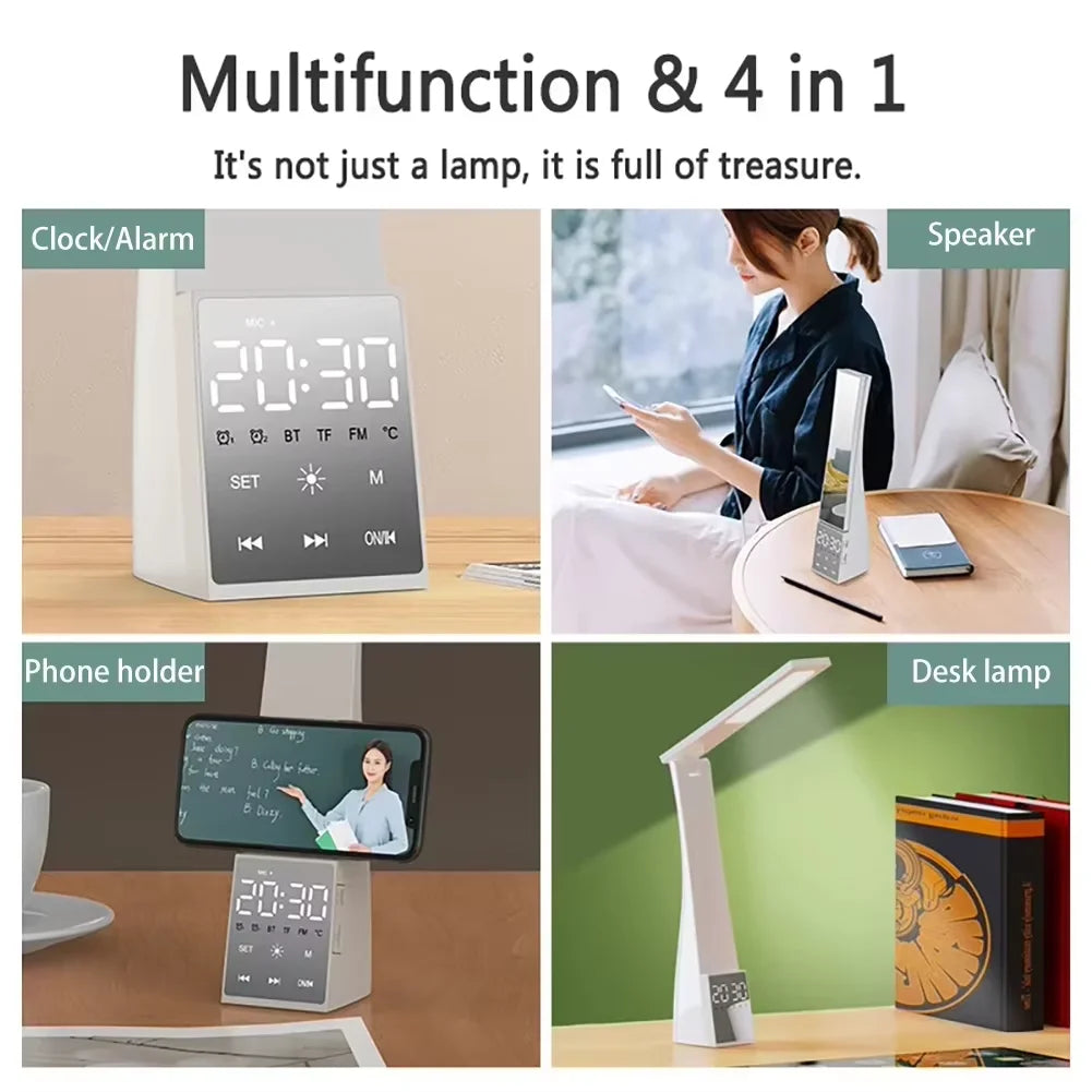 LED Table Lamp With Alarm Clock 3 Color Temperature Stepless Dimming USB Charging Night Light Eye-Protection Reading Desk Lamps
