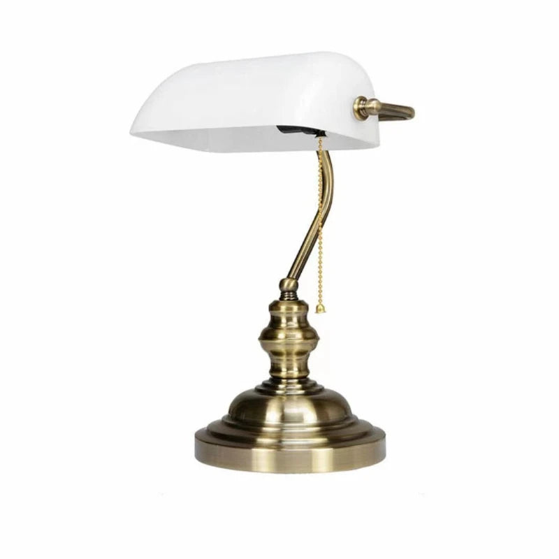 American Retro Table Lamp Classical Vintage Banker Desk Lamp Bedroom Reading Bedside Lamp Office Green Glass Lampshade Bed Lamp