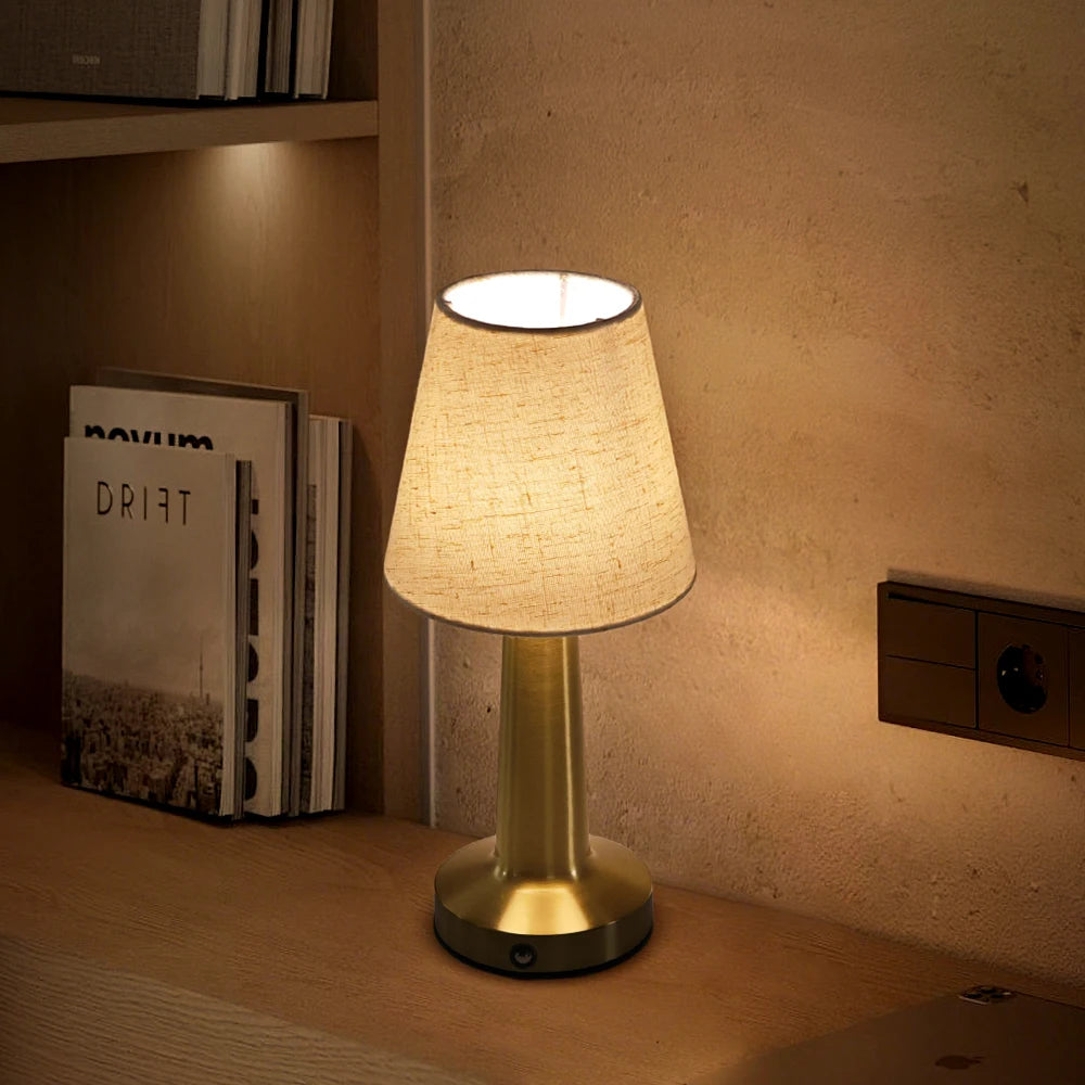 LED Table Lamp with Cloth Shade, Touch Sensor Bedside Lamp Rechargeable Reading Lights For Bedroom Restaurant Bar Decor Lighting