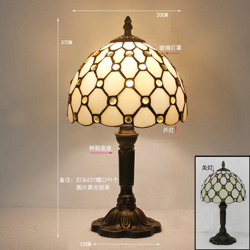 Handmade Stained Glass Table Lamp E27 Retro Lampshade Mediterranean Style Table Light Bedroom Bedside Nightstand Decor Lighting