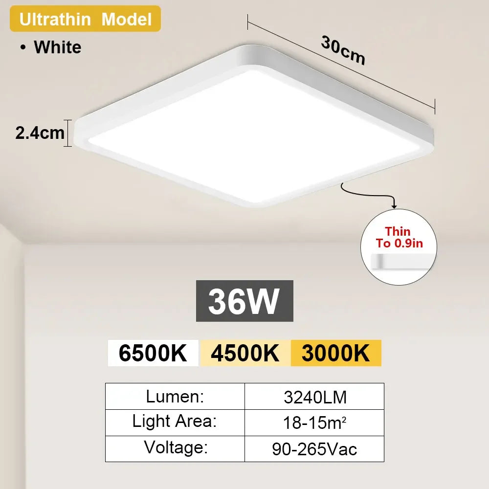 Ultrathin LED Ceiling Light Flush Mount Slim Lighting Fixture 24W 36W Bright Square Led Ceiling Lamp for Bedroom Hallway Kitchen