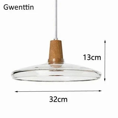 Modern Wood Pendant Lights Glass Loft Industrial Decor Nordic Hanging Lamp Luminaire for Dinning Living Room Lighting Fixtures