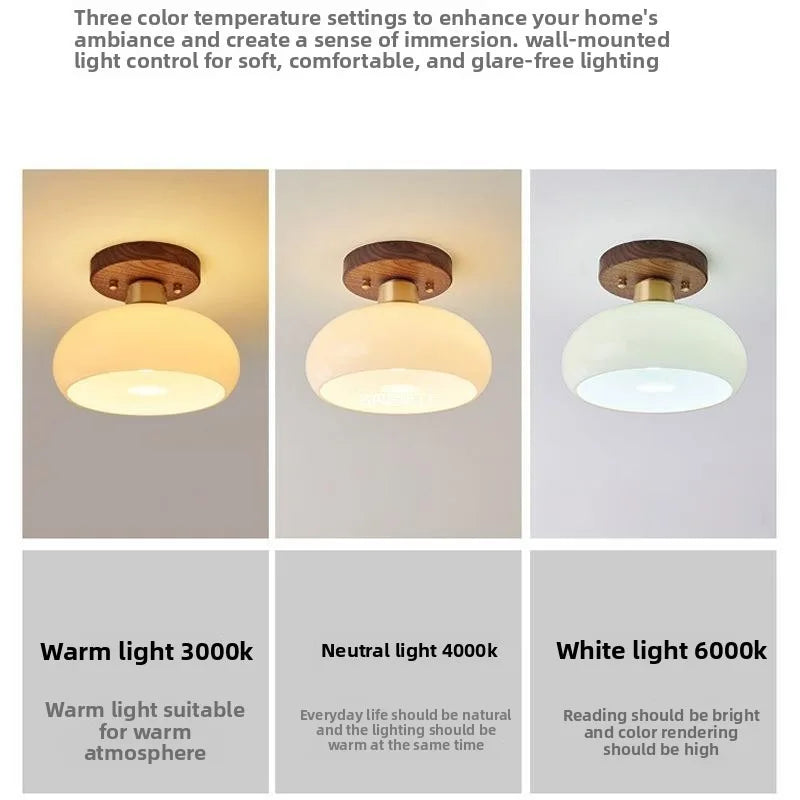 Retro Wabi Sabi Style Walnut Wood Brass Ceiling Lamp Flush Mount Light for Living Room Bedroom Dining Room Home LED Ceiling Ligh
