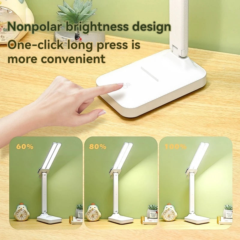 Double-Headed Table Lamp, Dimming, Foldable, Rechargeable and Plug-In Dual-Purpose LED Night Light, College Dormitory Study and