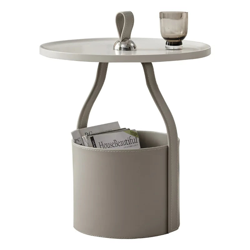 Italian Minimalist Saddle Leather Storage Bucket Sofa Small Side Table Home Living Room Shopping Mall Corner Table Light Luxury