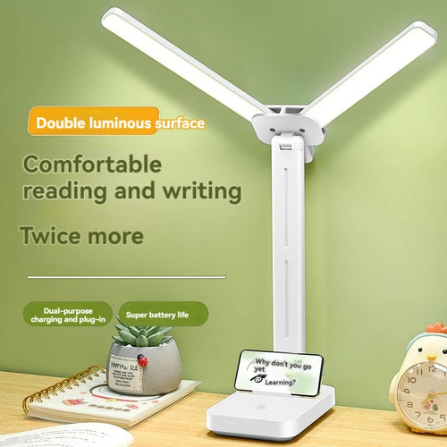 Double-Headed Table Lamp, Dimming, Foldable, Rechargeable and Plug-In Dual-Purpose LED Night Light, College Dormitory Study and