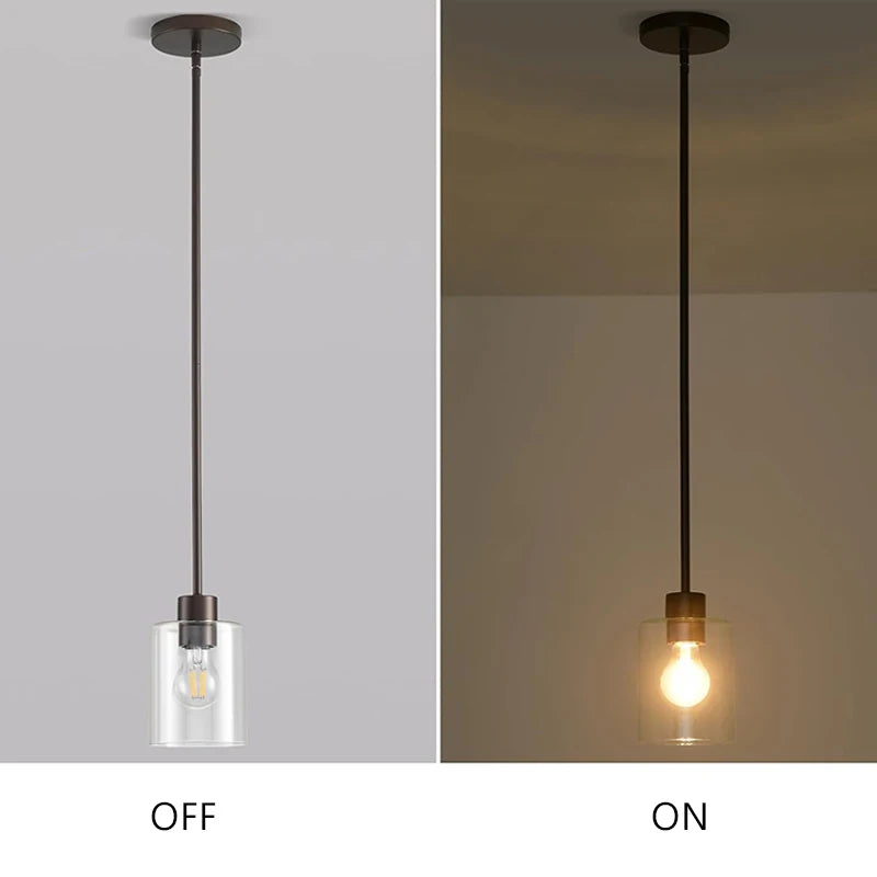  Modern Industrial Pendant Lamp Glass Hanging  Adjustable height Kitchen Dining Room Bedroom Bedside bathroom Decor Lights