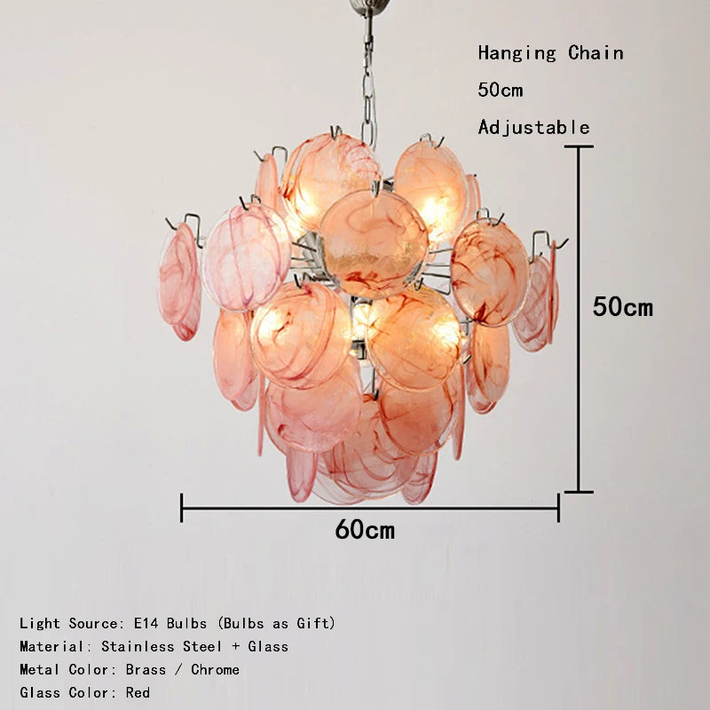 Vintage Lighting Fixture Italy Designer Red Glass Chandeliers LED Hanging Lamp for Ceiling Room Decor Lustre Cottage