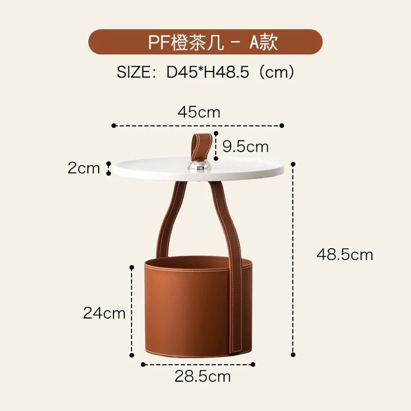 Italian Minimalist Saddle Leather Storage Bucket Sofa Small Side Table Home Living Room Shopping Mall Corner Table Light Luxury