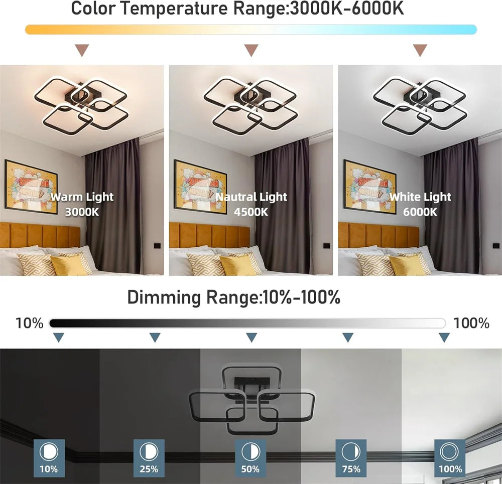 Modern LED Ceiling Light Fixtures Square Flush Mount Lamp for Living Room Dining Room Bedroom Kitchen Energy Efficient Lighting