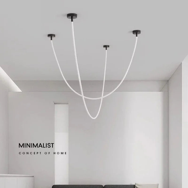 2025 360 Degree Lighting Living Room Pendant Lamp High Loft Line Chandelier Light Silicone Tube Kitchen Dining Table Hanging Lam