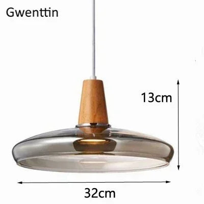 Modern Wood Pendant Lights Glass Loft Industrial Decor Nordic Hanging Lamp Luminaire for Dinning Living Room Lighting Fixtures