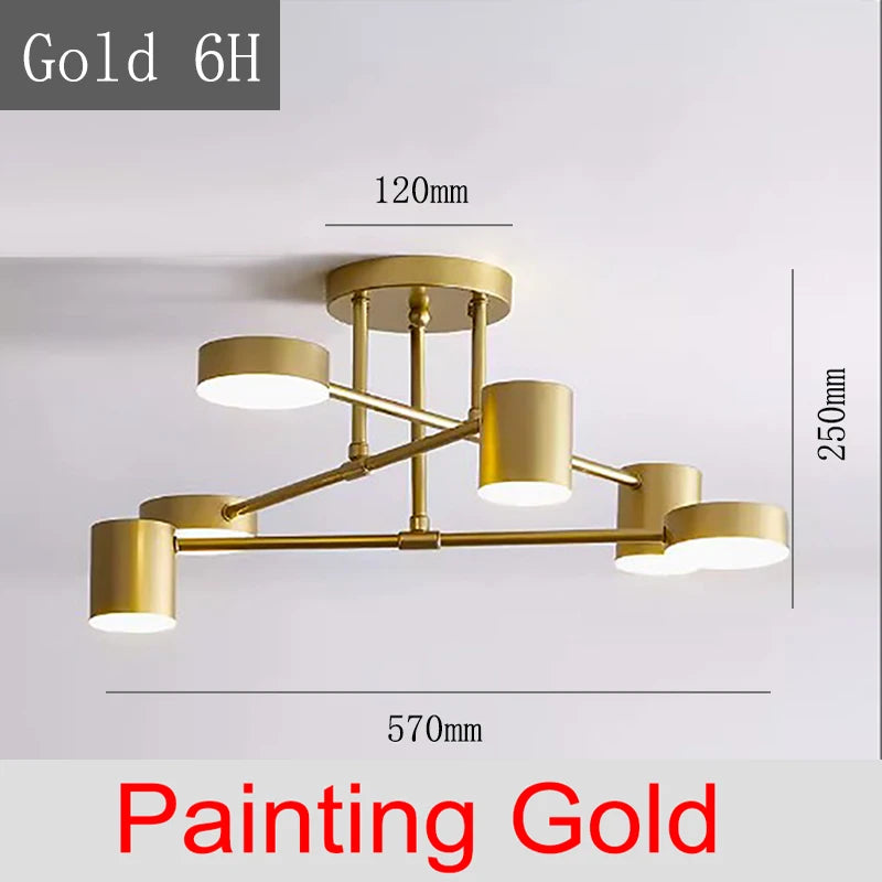Modern Nordic Pendant Light LED Ceiling Lamp Semi Flush Mount Lamps Industrial Iron Chandeliers Gold/Black/White Home Decor