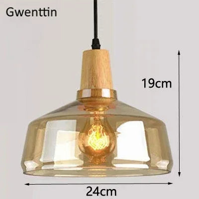 Modern Wood Pendant Lights Glass Loft Industrial Decor Nordic Hanging Lamp Luminaire for Dinning Living Room Lighting Fixtures