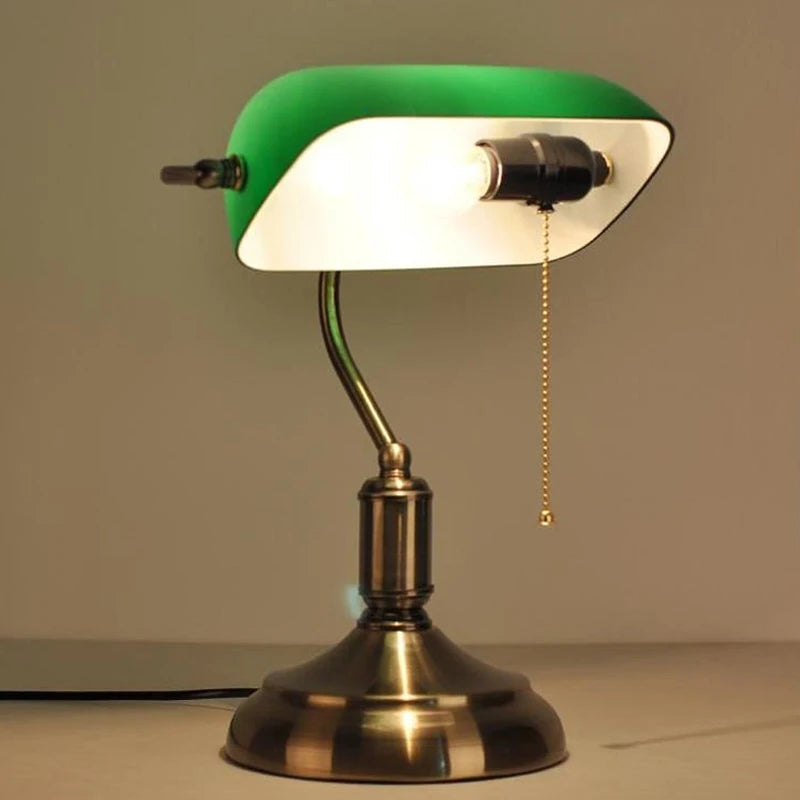 Antique Bronze Fashion Table Lamp American Retro Study Work Reading Desk Lights Green Eye Protection Bedroom Bedside Luminaires