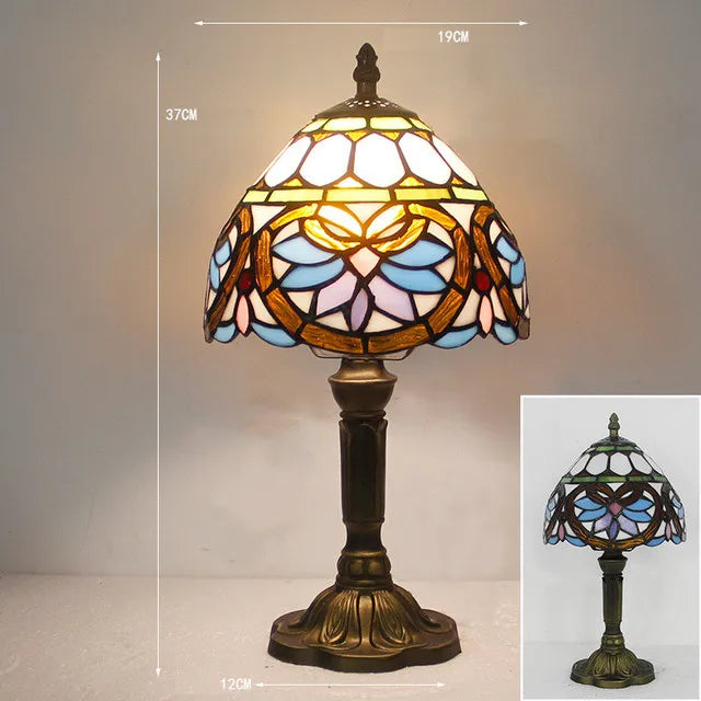 Handmade Stained Glass Table Lamp E27 Retro Lampshade Mediterranean Style Table Light Bedroom Bedside Nightstand Decor Lighting
