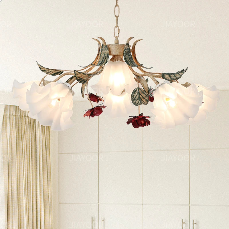 French Retro Bedroom Chandelier Living Room Fresh Countryside American Restaurant Creative Flower Romantic Lighting Fixtures