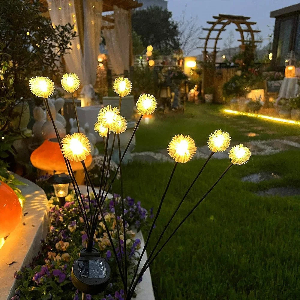 Solar Dandelion Lights, 6 Heads Always on/Flashing Lawn Lamp, LED Landscape Lighting Garden Decoration, Ground Plug Light