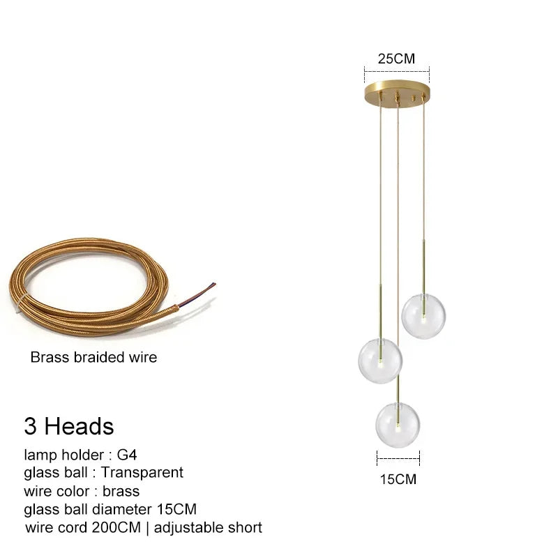 Modern Luxury Glass Ball Chandelier Lighting Fixtures Living Room Bedroom Decor Pendant Lights Restaurant Stairs Hanging Lamp