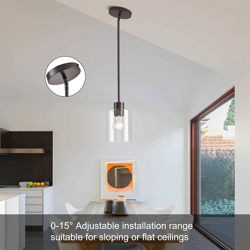  Modern Industrial Pendant Lamp Glass Hanging  Adjustable height Kitchen Dining Room Bedroom Bedside bathroom Decor Lights